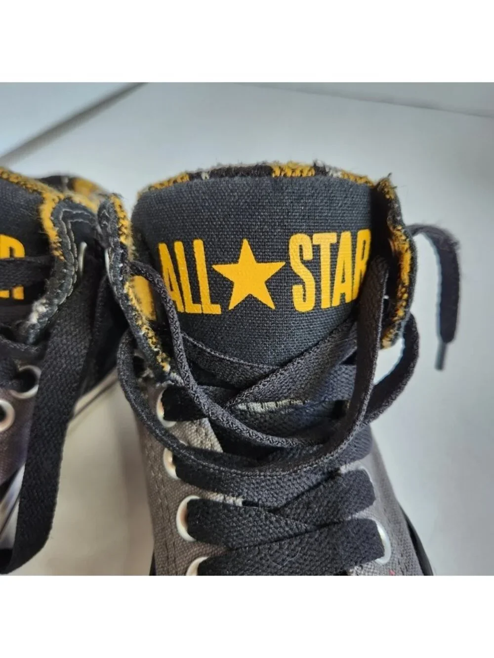 Converse Kids Black Gray Hi Top Sneakers Shoes Yellow Plaid Skater School 11